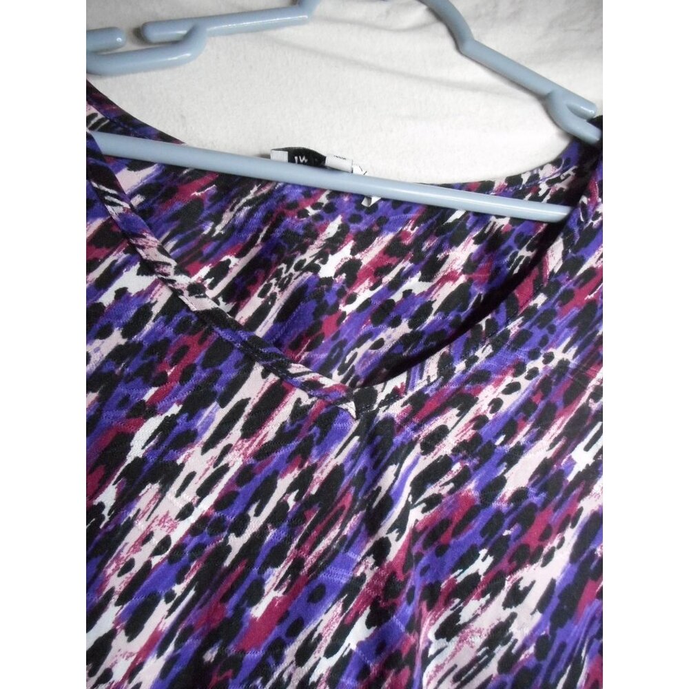 Emily Daniels Sz 1x V neck Tunic blouse top embroidered black purple white - Picture 2 of 6